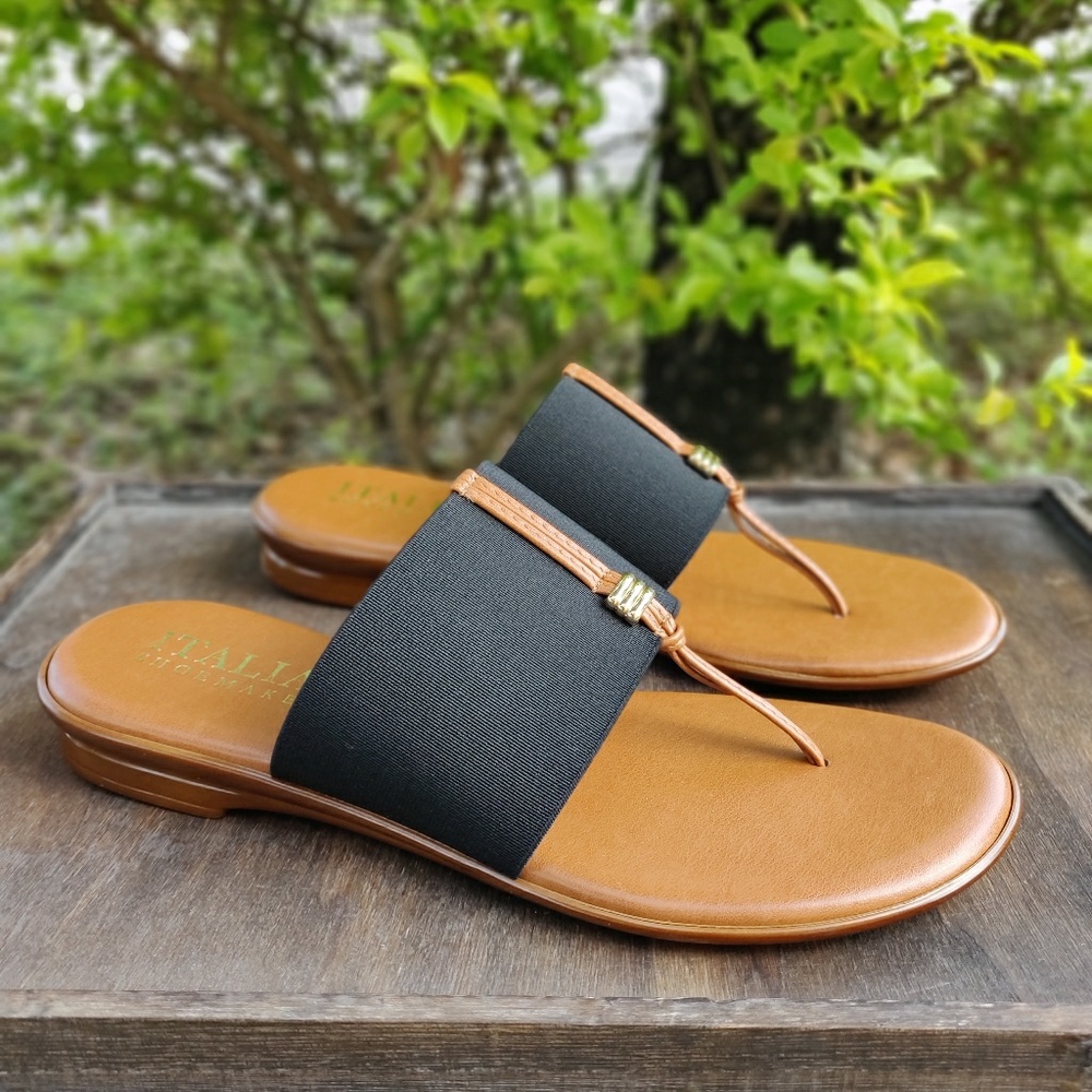 Italian Thong Sandals Slip on Dress Up Black